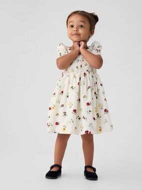 Gap x Doen Girls' Cream Floral Puff-Sleeve Dress